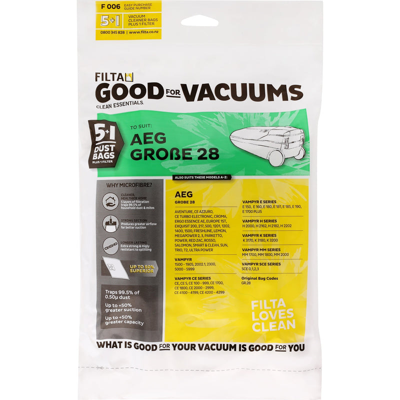 FILTA Vacuum Bags to suit AEG GROBE 28 - 5 PACK (F006)