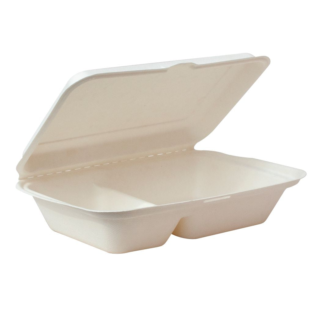 GREEN CHOICE Sugar Cane 2 Compartment Rectangular Clamshell - 500pcs