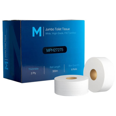 Matthews Packaging 2 Ply Jumbo Toilet Roll - 300m/roll, 8 rolls/case FSC