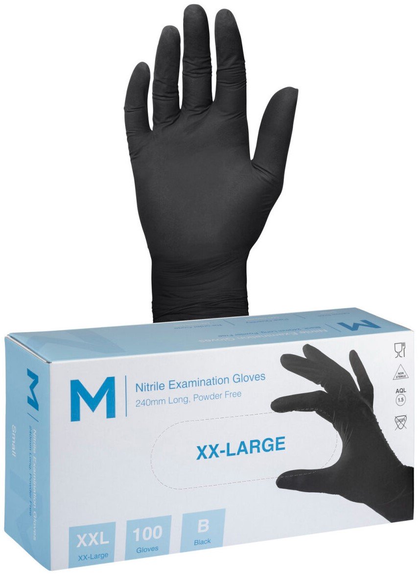 Matthews Black Nitrile Gloves, Powder Free, 240mm Cuff, 7.0grm