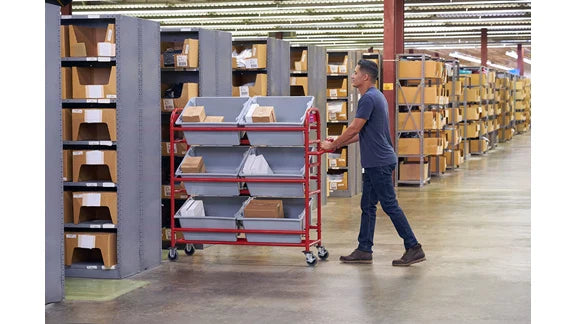 Rubbermaid Tote Picking Cart with Angled Shelves