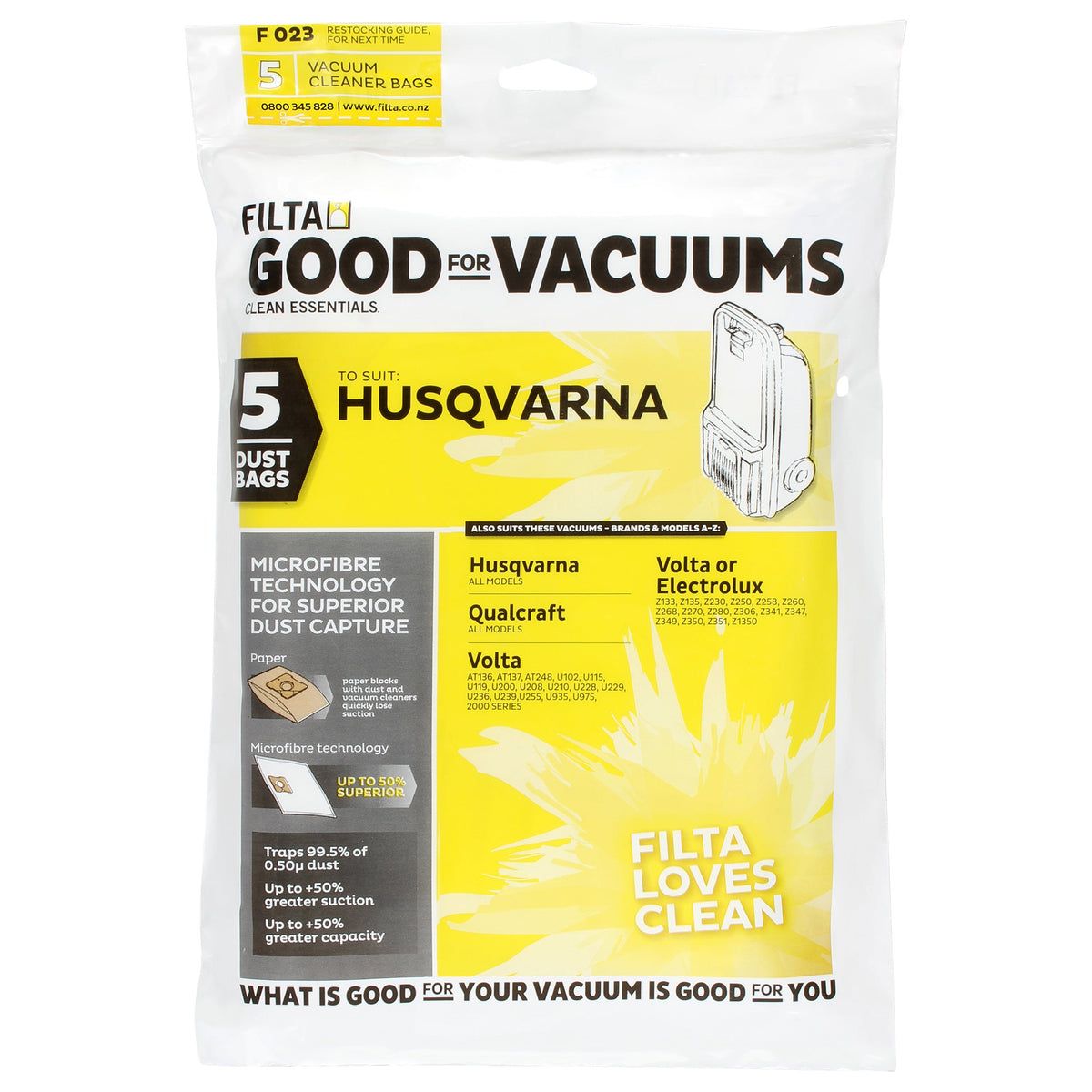 FILTA Vacuum Bags to suit HUSQVARNA QUALCRAFT - 5 PACK (F023)