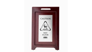 Rubbermaid Executive Wooden Caution Sign, Black/Silver