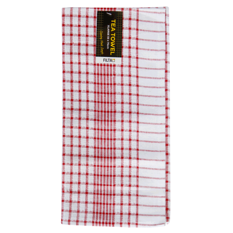 FILTA XL Cotton Tea Towel Red, Green or Blue (55CM X 75CM) Bulk Pack of 10
