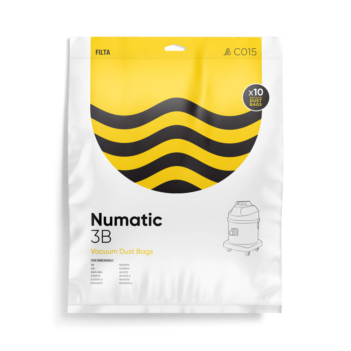 FILTA Vacuum Bags to suit Numatic 3B - 10 PACK (C015)