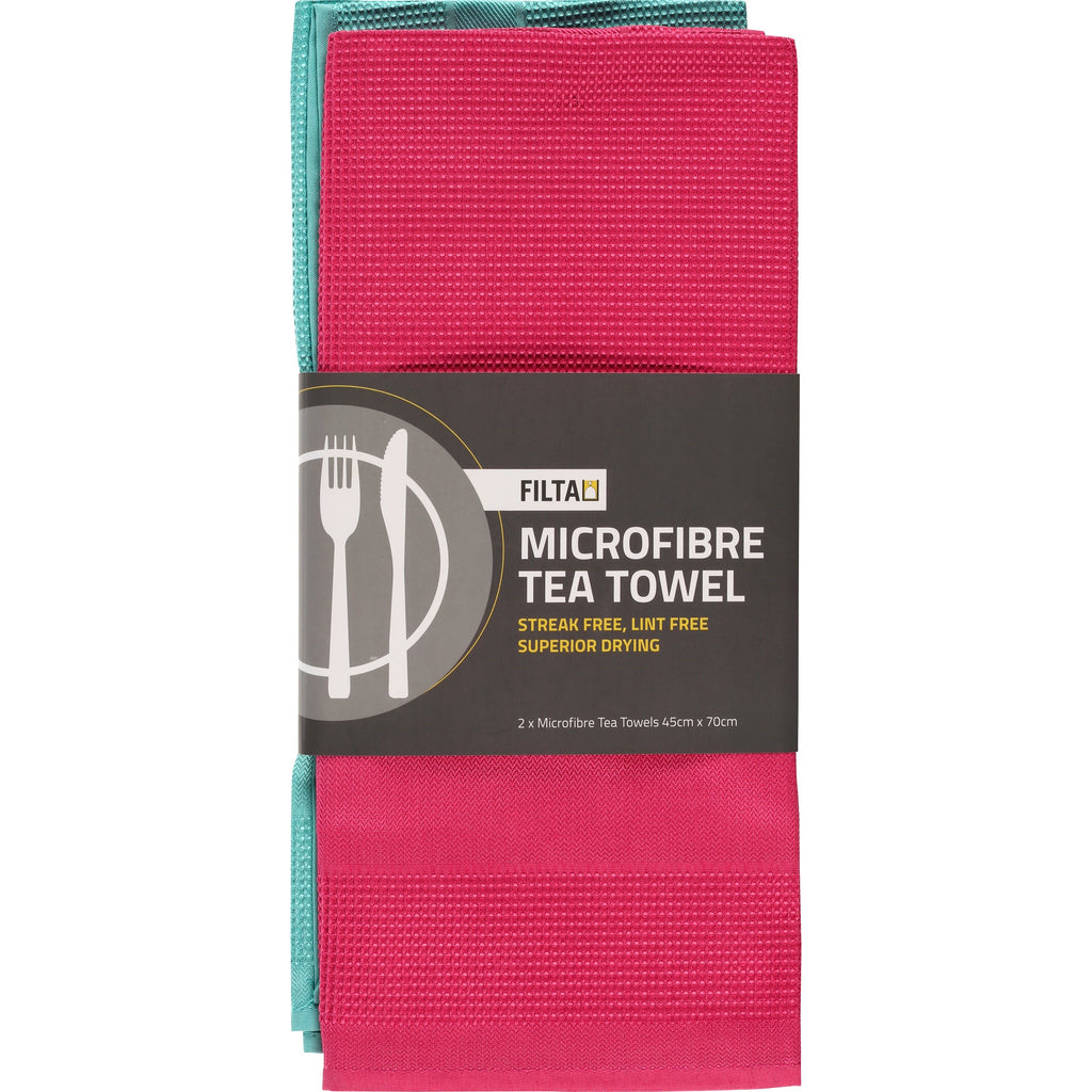 FILTA XL Microfibre Tea Towel - Bulk Buy 10 x 2 pack (45CM X 70CM) 2 Colour