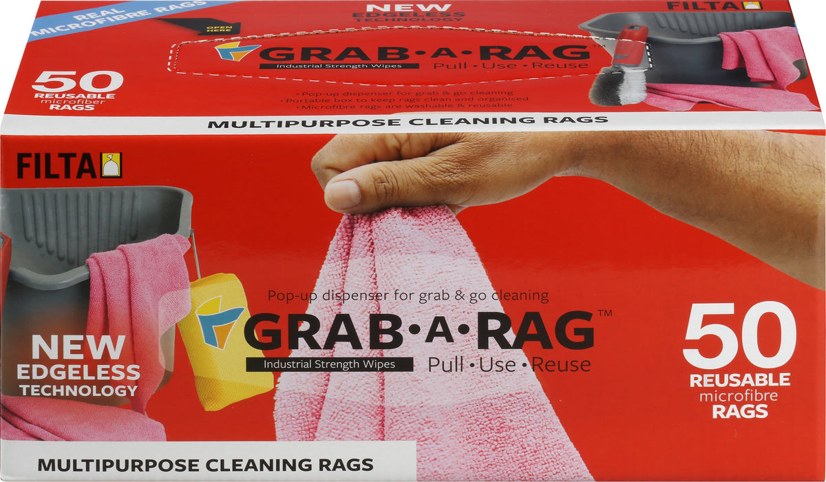 FILTA GRAB-A-RAG Microfibre Rags 30CM X 30CM 50 PACK - 3 Colours