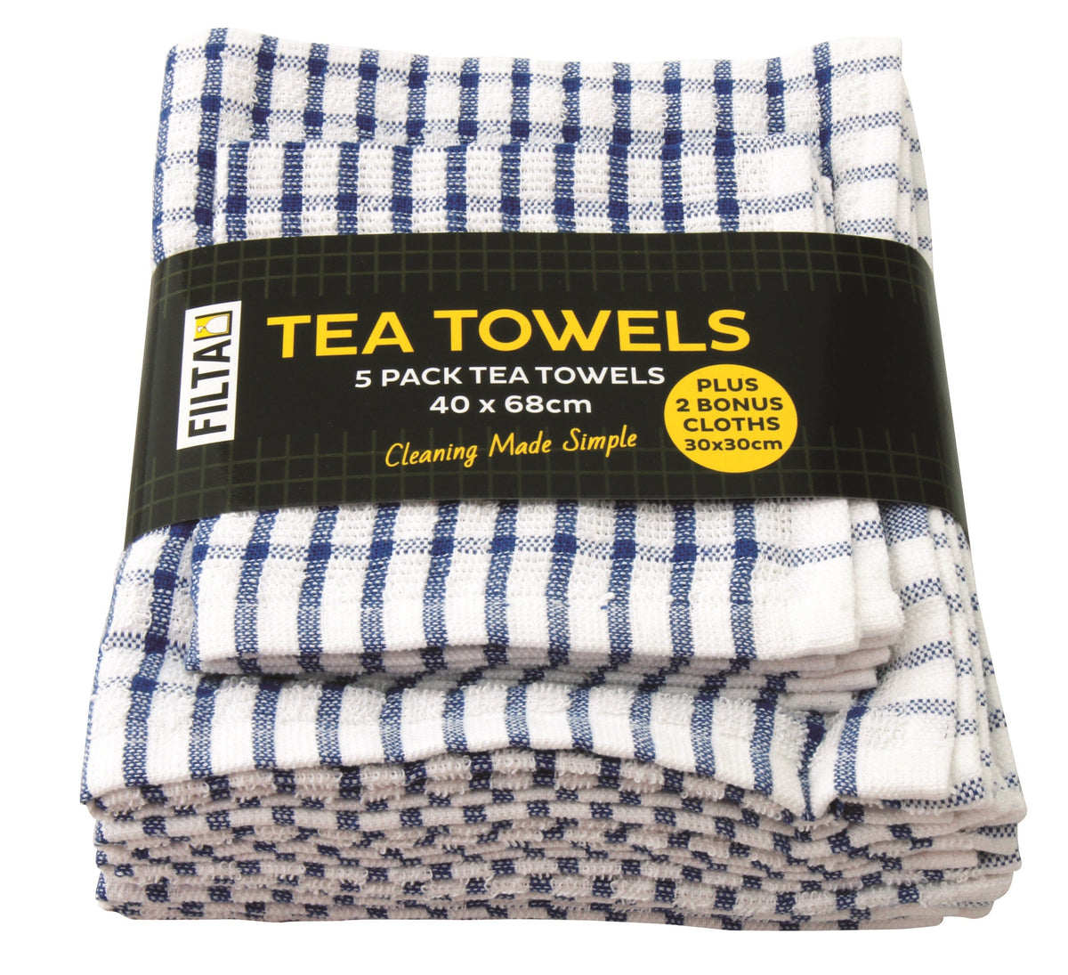 FILTA Cotton Tea Towels and Dish Cloths Pack (Red, Black, Green, or Blue) - Bulk Buy (6 Packs)