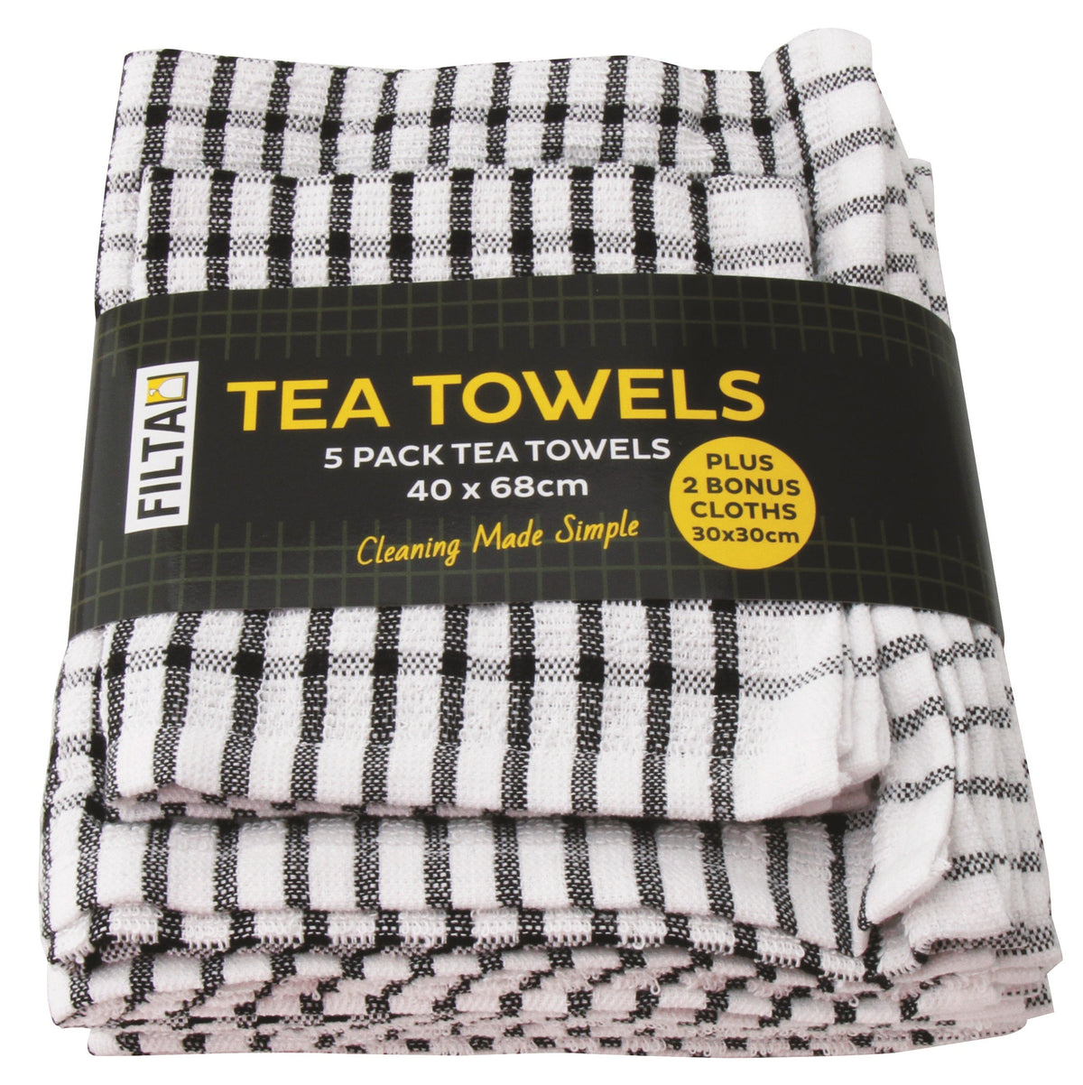 FILTA Cotton Tea Towels and Dish Cloths Pack (Red, Black, Green, or Blue) - Bulk Buy (6 Packs)