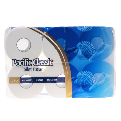 Pacific Hygiene Classic 2 Ply Toilet Roll - 400 sheets/roll, 6 rolls/pack x 8 packs/case