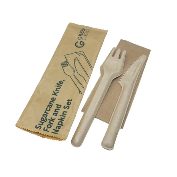 GREEN CHOICE Sugarcane Cutlery Set - Knife Fork & Napkin - 500pcs