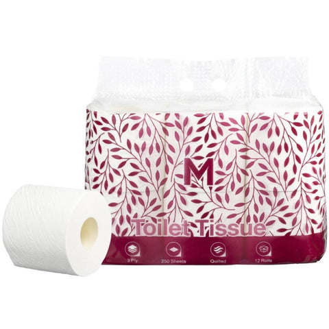MATTHEWS Luxury Unwrapped Toilet Tissue Boxed - White, 3 Ply, 250 Sheets, 12 Pack, FSC® Mix (48 Rolls)