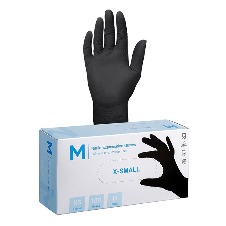 Matthews Black Nitrile Gloves, Powder Free, 240mm Cuff, 4.0grm