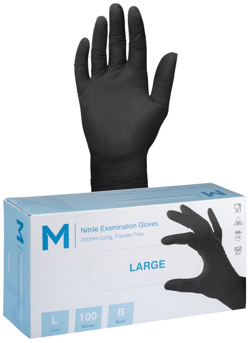 Matthews Black Nitrile Gloves, Powder Free, 240mm Cuff, 7.0grm