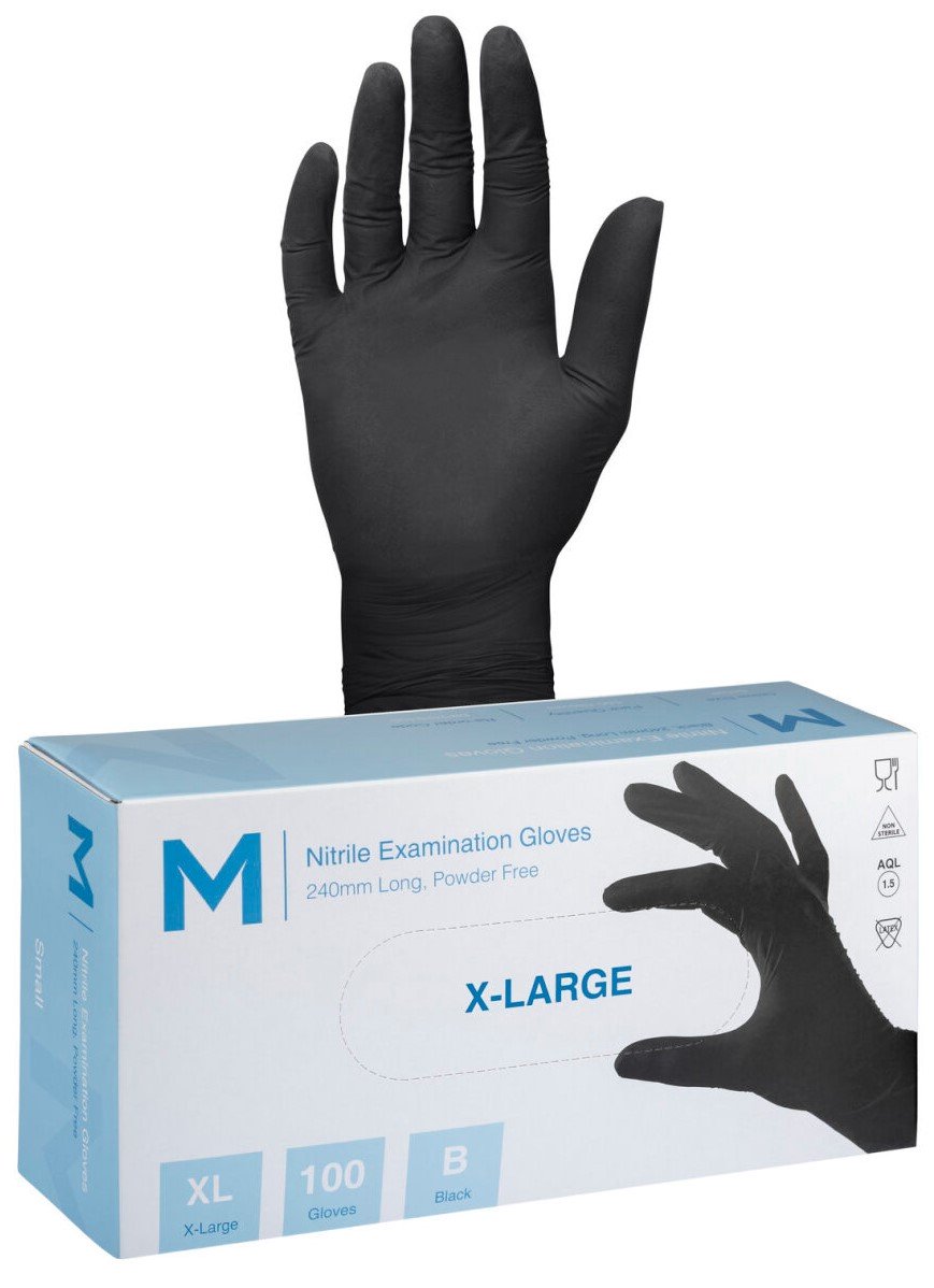 Matthews Black Nitrile Gloves, Powder Free, 240mm Cuff, 7.0grm