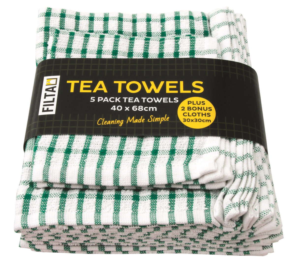 FILTA Cotton Tea Towels and Dish Cloths Pack (Red, Black, Green, or Blue) - Bulk Buy (6 Packs)