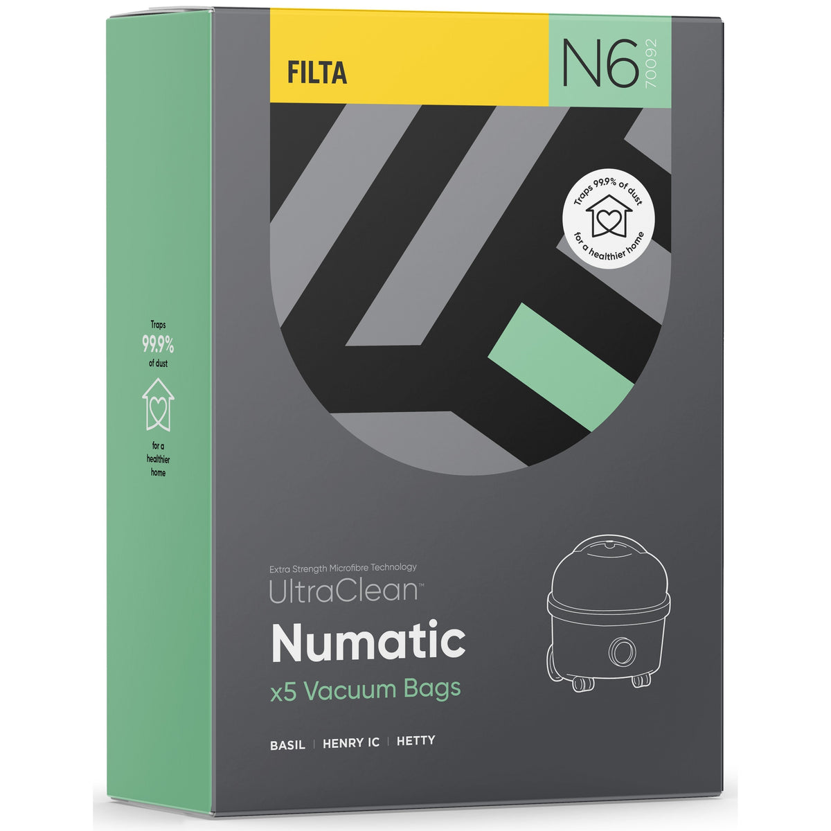 N6 - Ultraclean Vacuum Bags to suit NUMATIC Basil/Henry IC/Hetta - 5 PACK