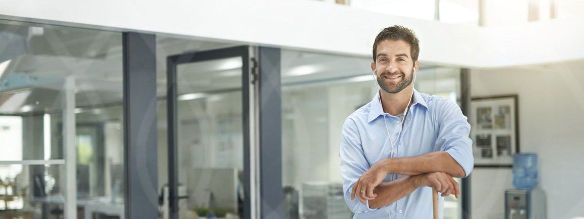 A business owner in a clean, bright office