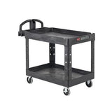 Rubbermaid BRUTE Ergo Handle Utility Cart Heavy Duty Lipped Shelf, Small - Black & Beige