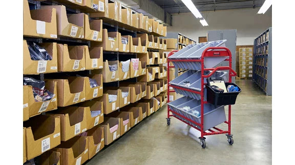 Rubbermaid Tote Picking Cart with Angled Shelves