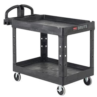 Rubbermaid BRUTE Heavy Duty Ergo Handle Utility Cart, Medium, Lipped Shelf - Black