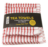 FILTA Cotton Tea Towels and Dish Cloths Pack (Red, Black, Green, or Blue) - Bulk Buy (6 Packs)