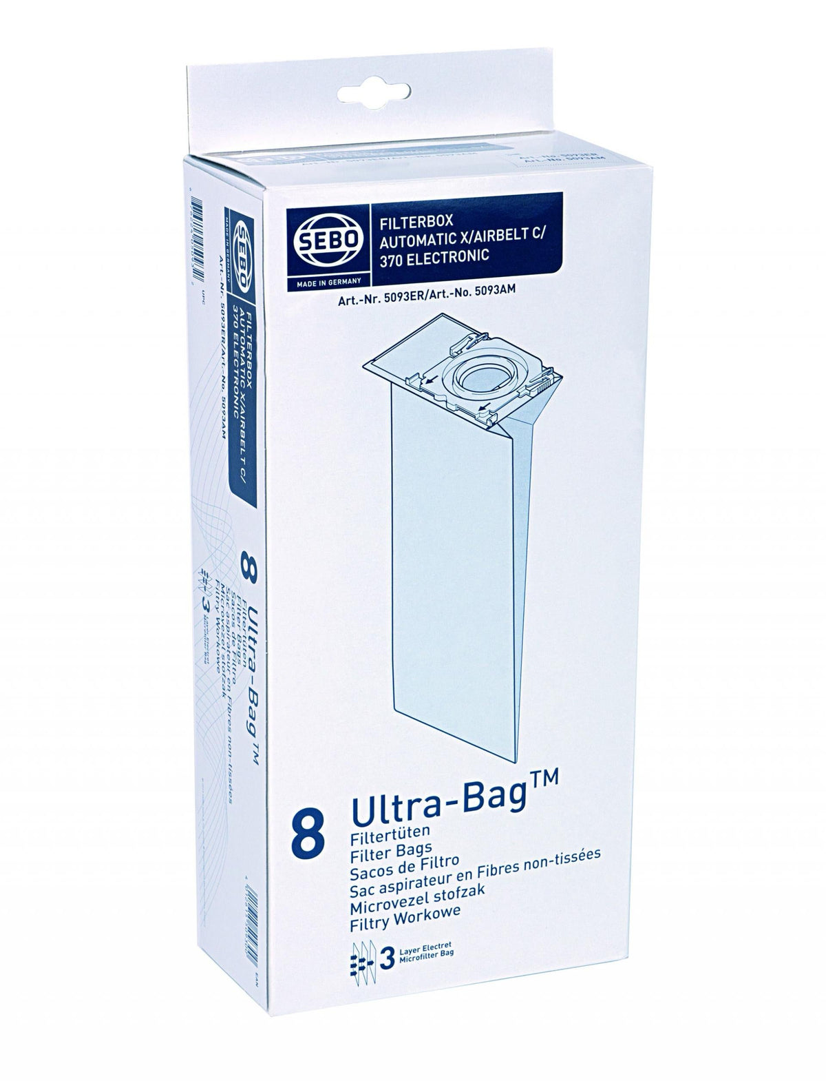 SEBO Vacuum Bags to suit SEBO DOMESTIC UPRIGHT - 8 PACK - ART#7029ER
