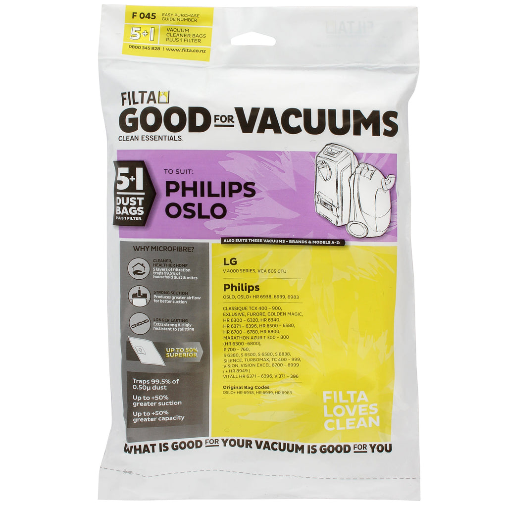 FILTA Vacuum Bags to suit PHILIPS OSLO - 5 PACK (F045)