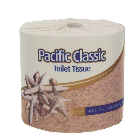 Pacific Hygiene Classic 2 Ply Toilet Roll individually wrapped - 400 sheets/roll, 48 rolls/case