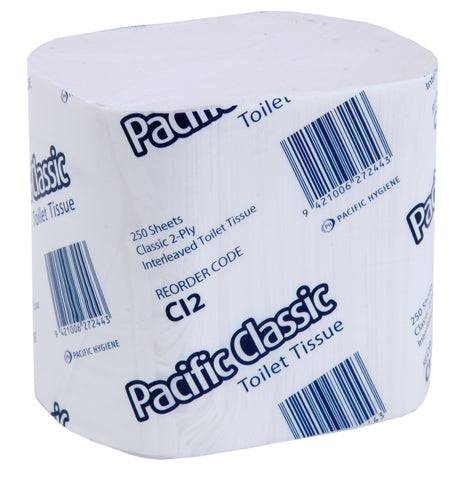 Pacific Hygiene Classic 2 Ply Interleaved Toilet Tissue - 250 sheets/pack, 36 packs/case
