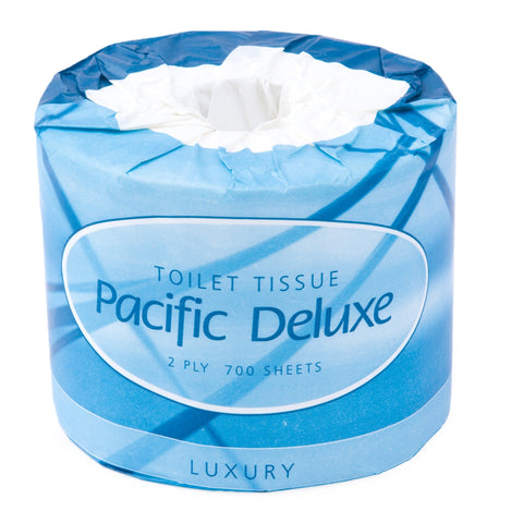 Pacific Hygiene Deluxe 2 Ply Toilet Roll - 700 sheets/roll, 48 rolls/case