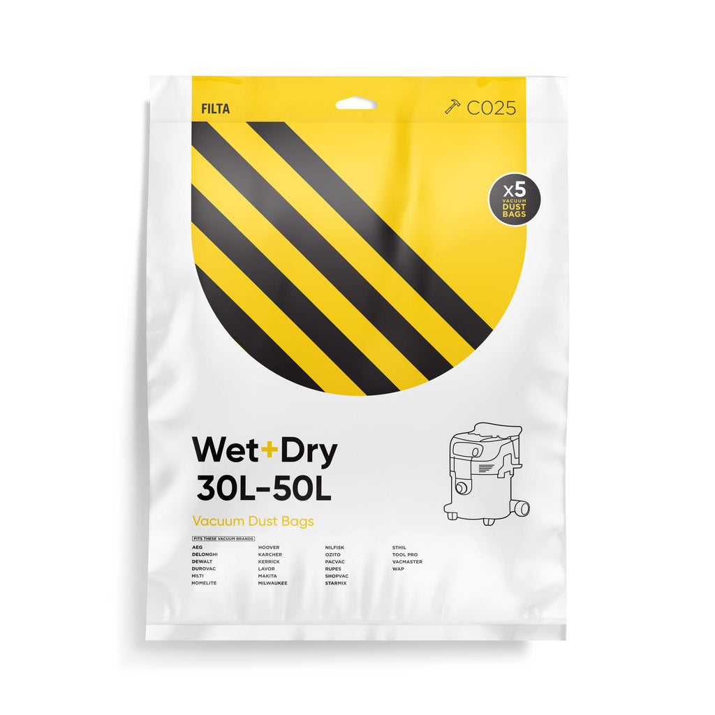 FILTA Vacuum Bags to suit Wet & Dry 50LT - 5 PACK (C025)